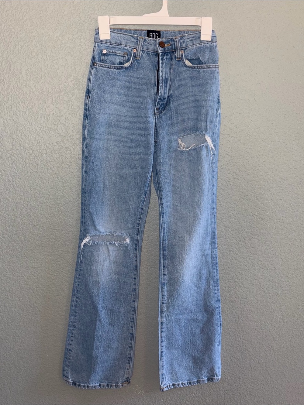 BDG Light Blue Distressed High Rise Flare Jeans